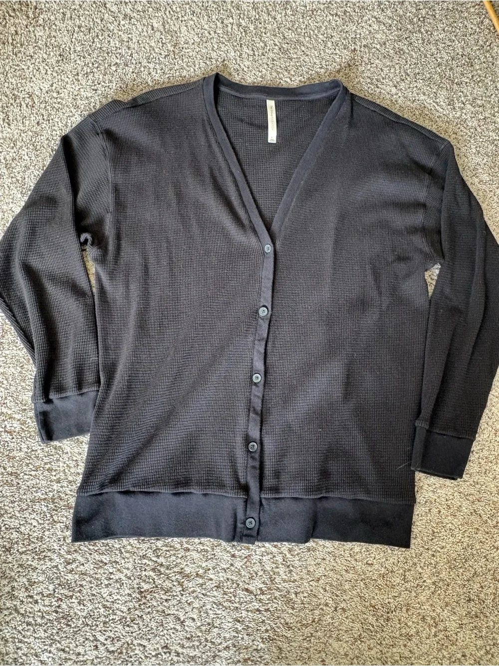 Aritzia Babylon Black Women's Waffle Button Down Cardigan Sweater
